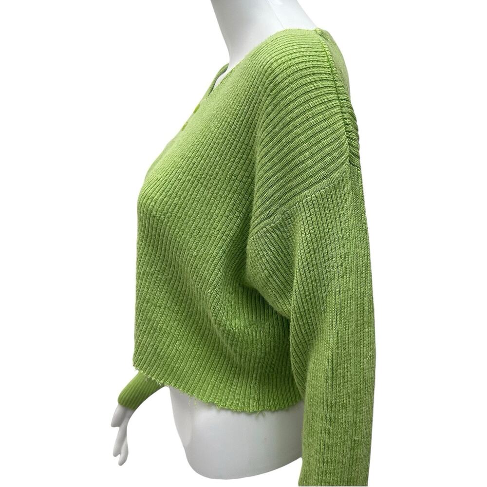 VTG Delores Bell Sz M Lime Green Ribbed Ramie Blend Cropped Long Sleeve Top Y2K - Picture 5 of 12
